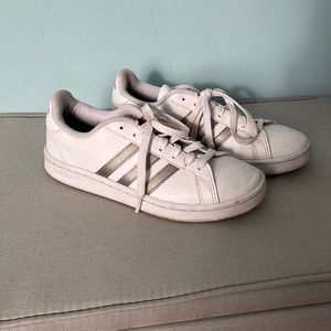 Womens white and silver adidas sneakers